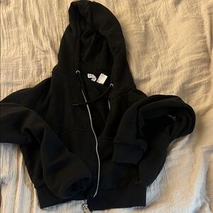 Divided Black Hoodie with Drawstrings